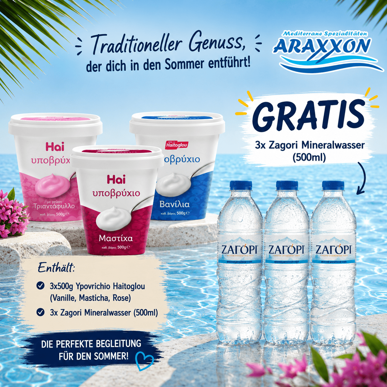 Ypovrichio Familienpackung (3x500g) Haitoglou + GRATIS 3x Zagori Mineralwasser (500ml) - Araxxon